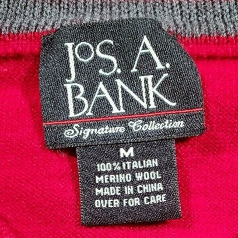 Jos A Bank Men's V-Neck Merino Wool Traveler Sweater Pull Over‎ Red Size Medium - Picture 3 of 6